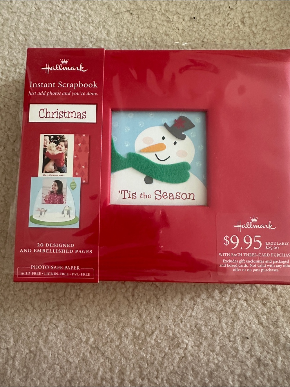 Hallmark Red Christmas Instant Scrapbook with Snowman Motif